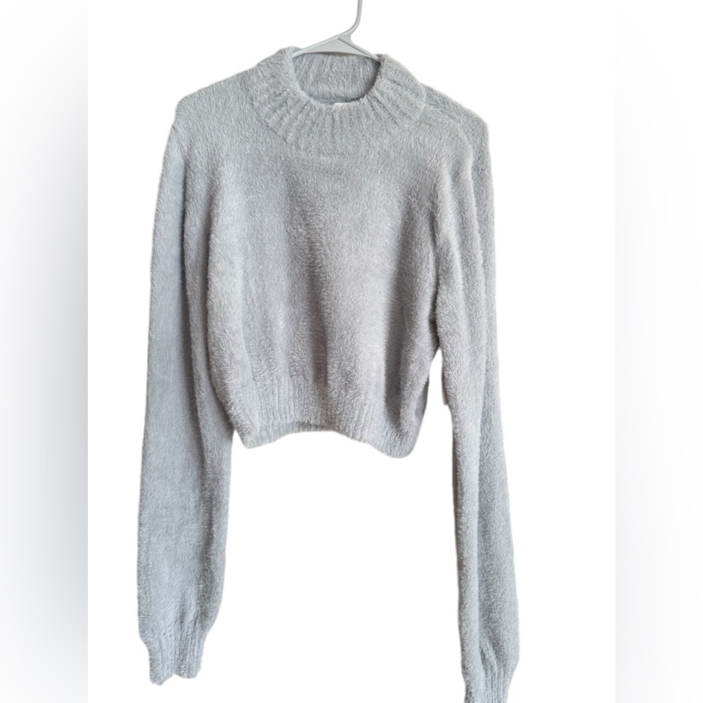 LA Hearts Blue/Gray Fuzzy Crop Sweater NWT